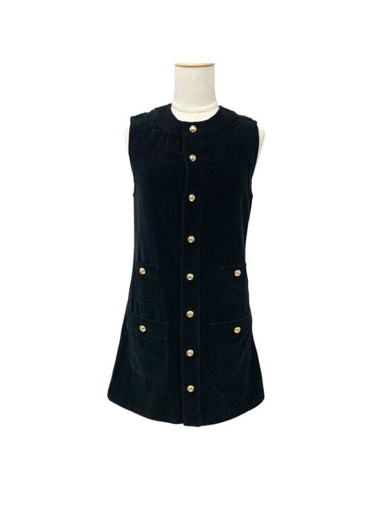 Celine Dresses & Skirts - Celine Dress Cotton Black Gold Triomphe Velor Sleeveless